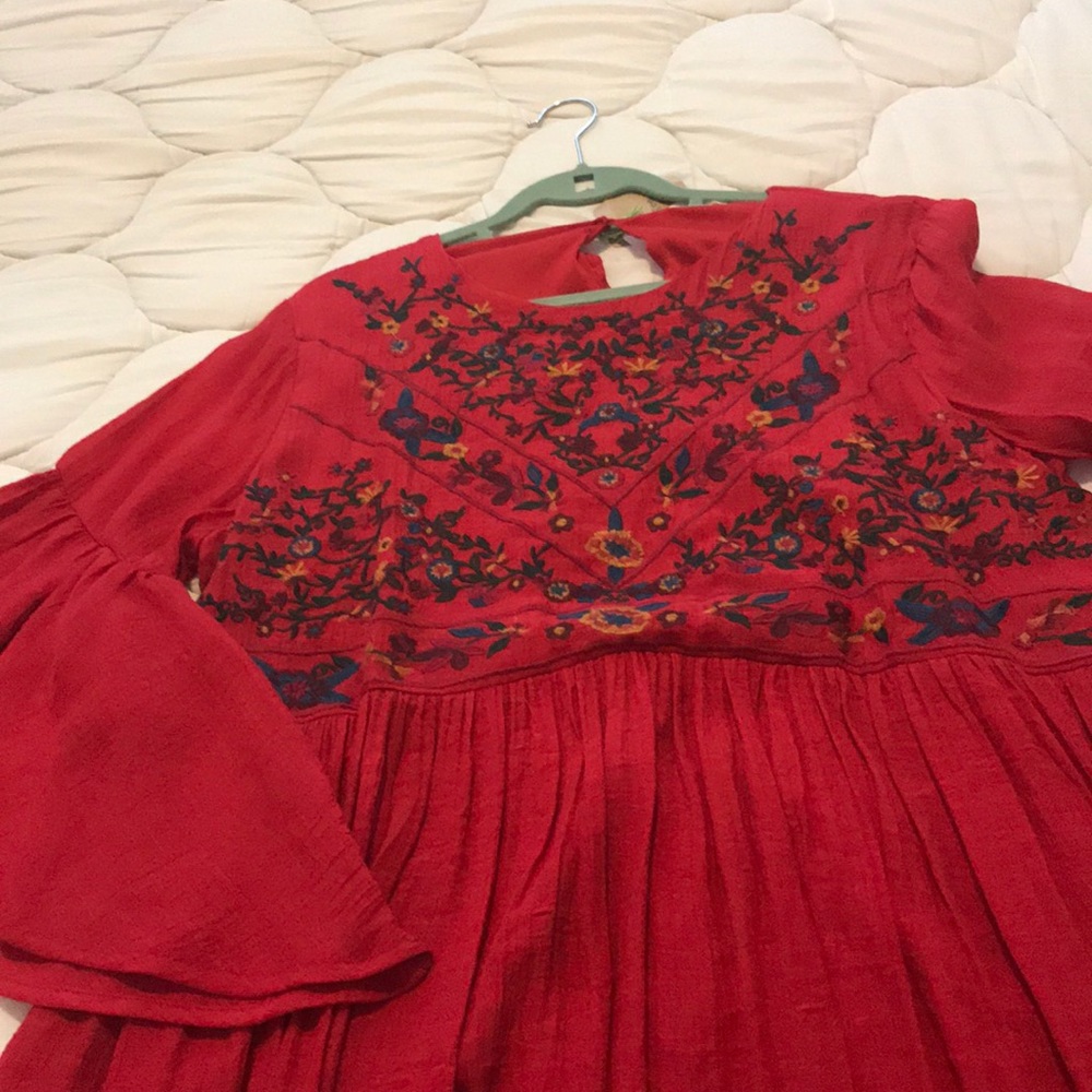Red shirt flowy dress